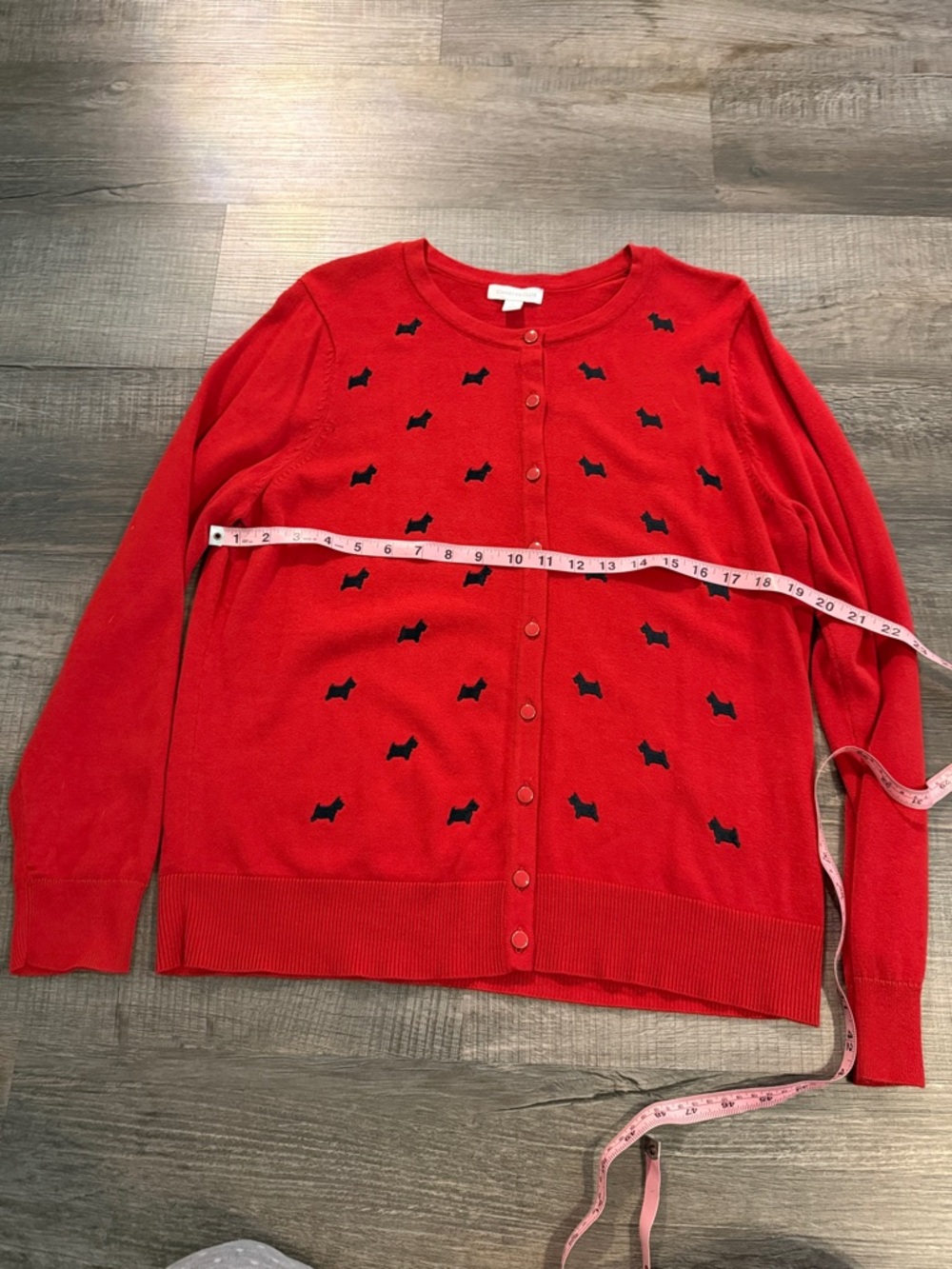 Charter Club Red Button-Front Cardigan with Black Dog Motifs